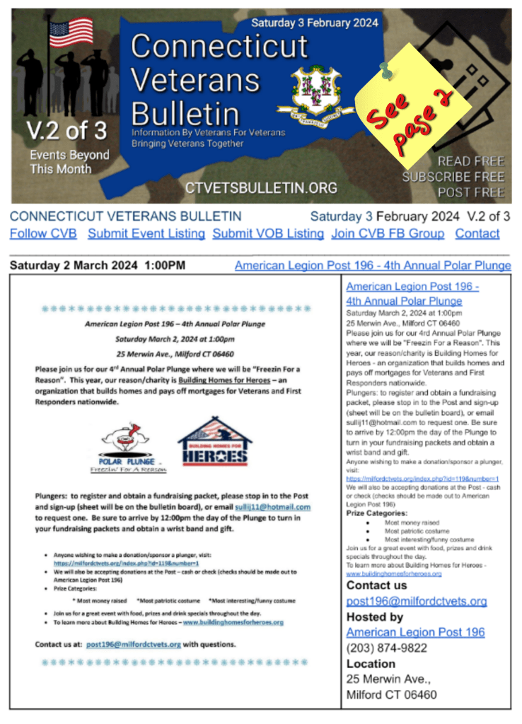 CVB Weekly Veterans Calendar Publication 3 February 2024 Volume 2 Page 2