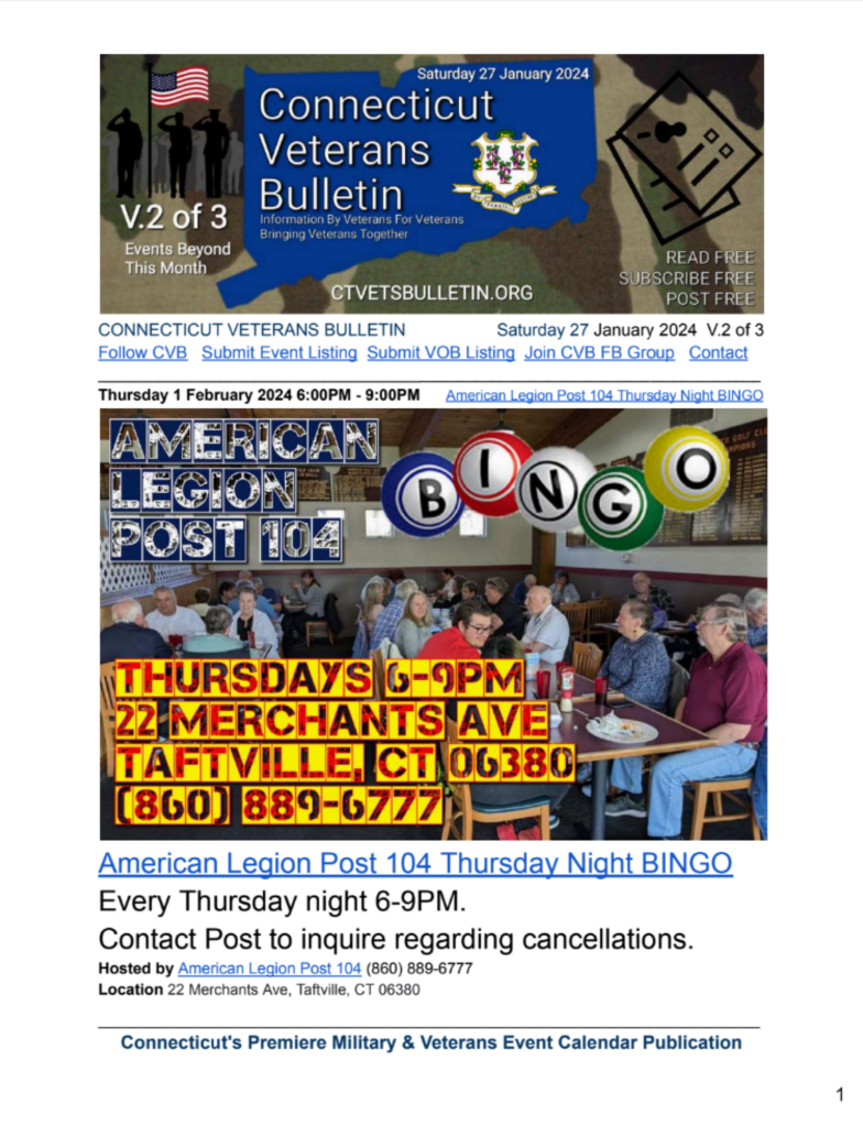 CVB weekly Veterans calendar publication 27 January 2024 Vol 2 image