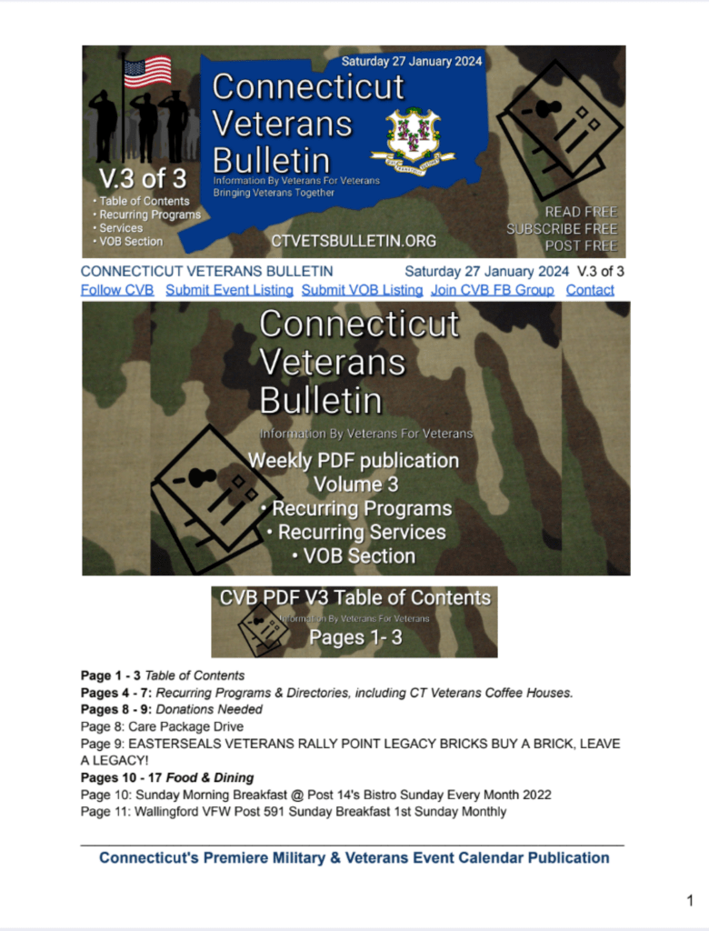 CVB weekly Veterans calendar publication 27 January 2024 Vol 3 image