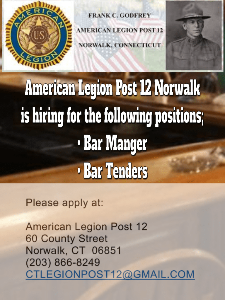 American Legion Post 12 Norwalk is hiring