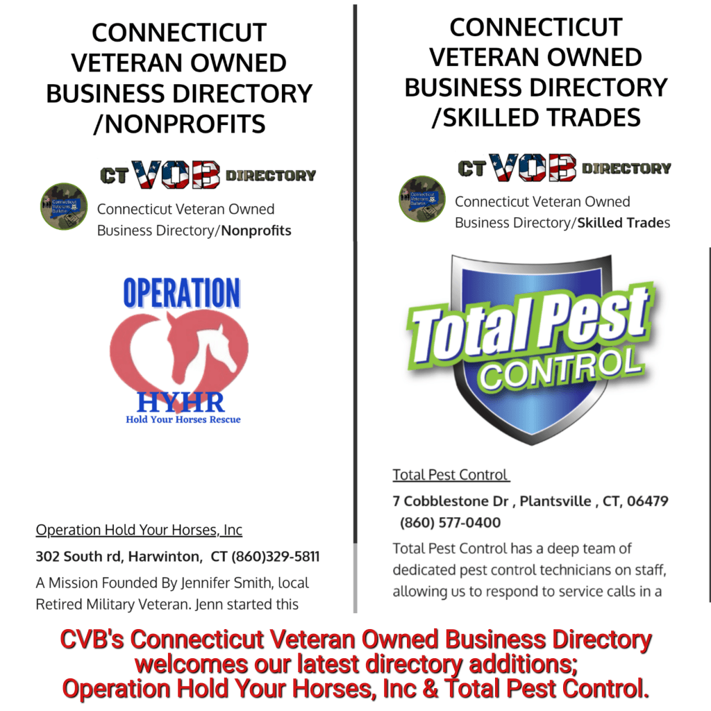 CVB's Connecticut Veteran Owned Business Directory welcomes our latest directory additions; Operation Hold Your Horses, Inc & Total Pest Control.