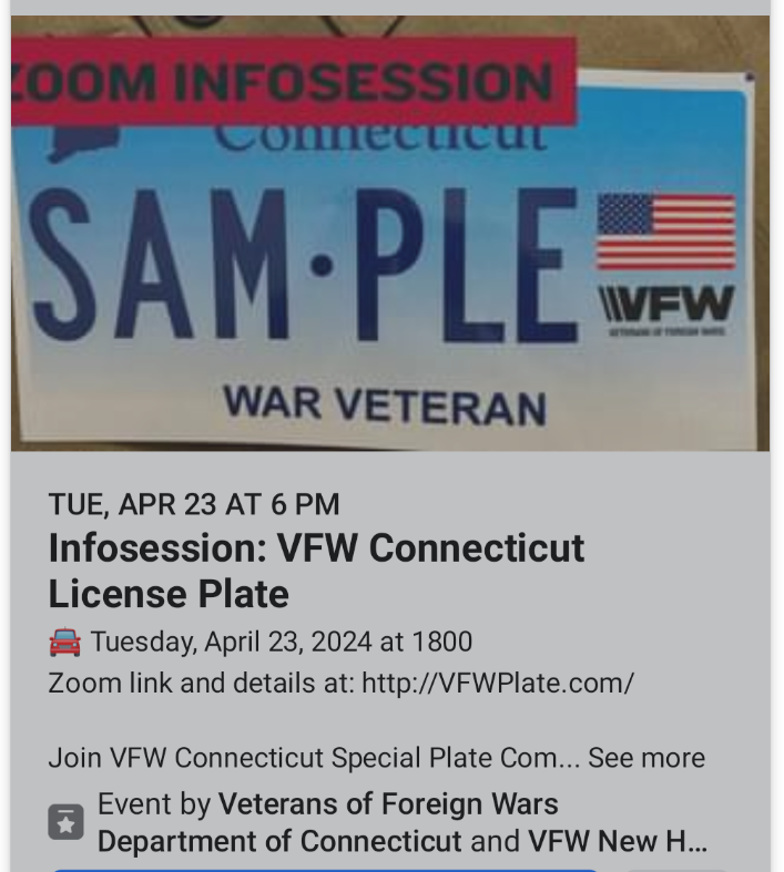 Infosession VFW Connecticut License Plate