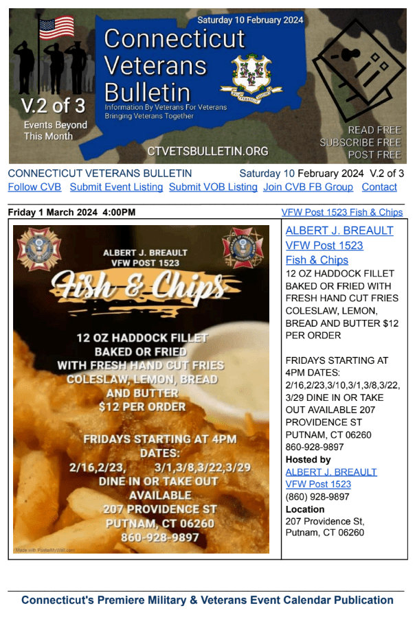 V2 page 1 CVB's Weekly Veterans Calendar Publication 10 February 2024