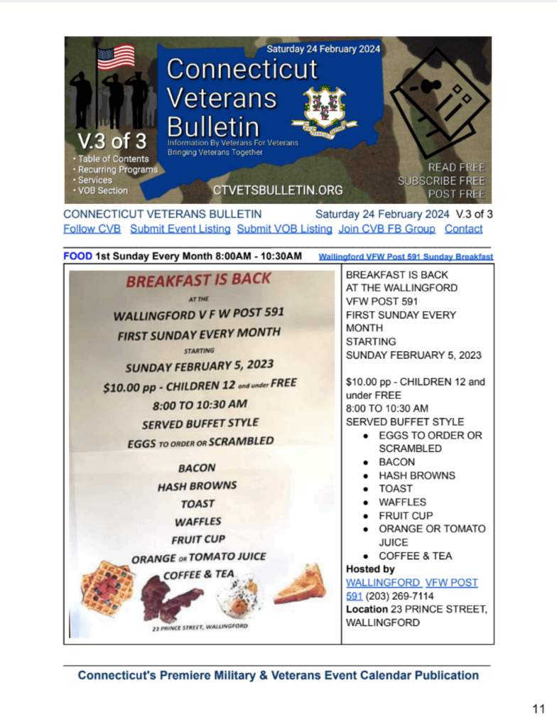 V3 CVB's Weekly Connecticut Veterans Calendar Publication Saturday 24 February 2024 page 11 Listing Image