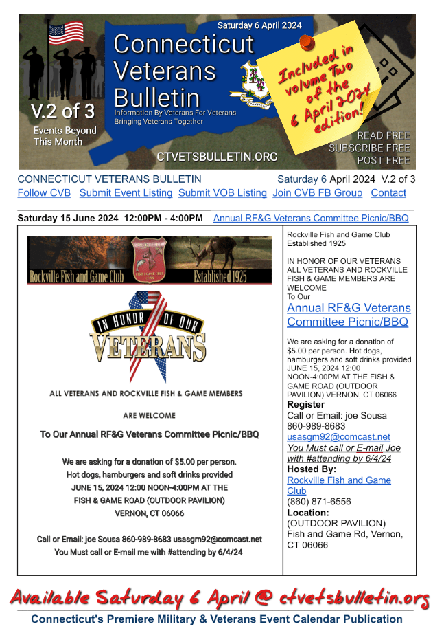 Annual RF&G Veterans Committee Picnic/BBQ
