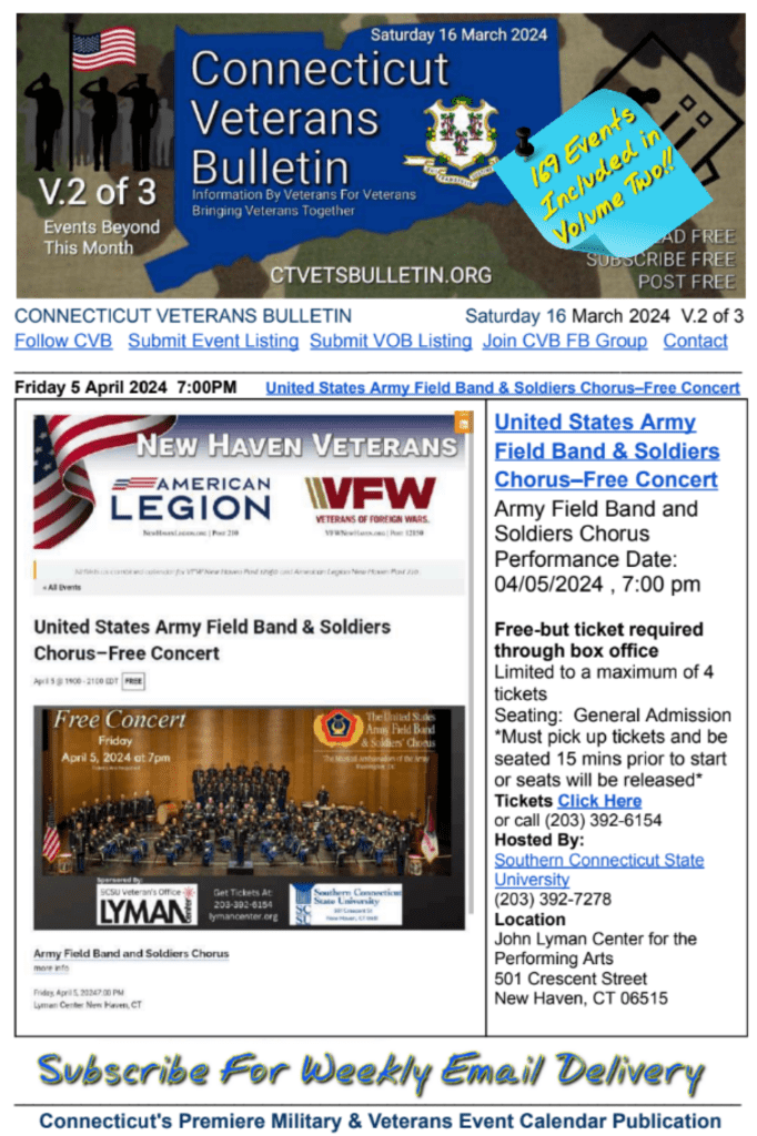 V2 CVB's Weekly Connecticut Veterans Calendar Publication Saturday 16 March 2024 page 14