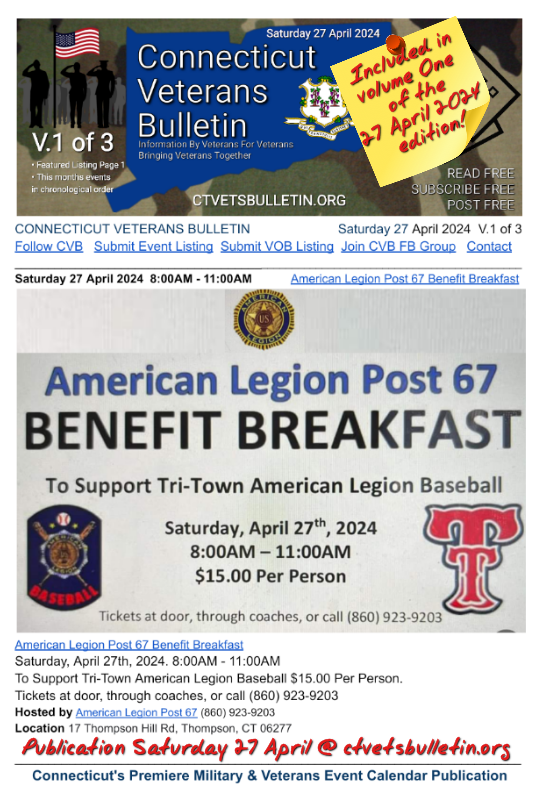 American Legion Post 67 Benefit Breakfast