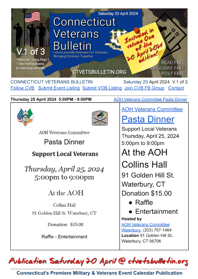 AOH Veterans Committee Pasta Dinner