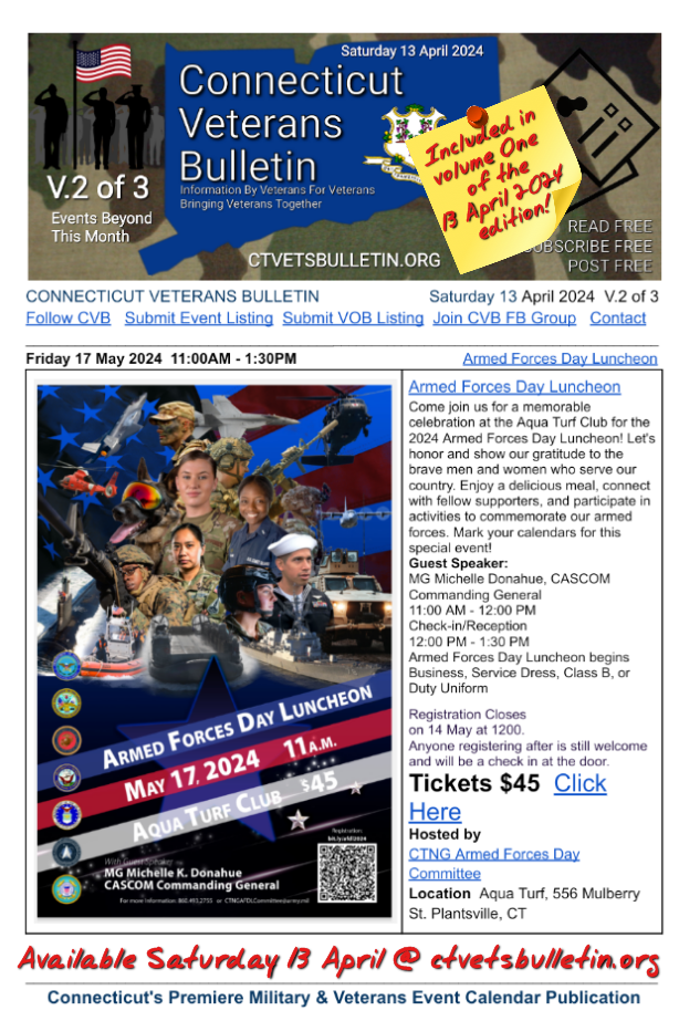 Armed Forces Day Luncheon CVB Connecticut Veterans Calendar