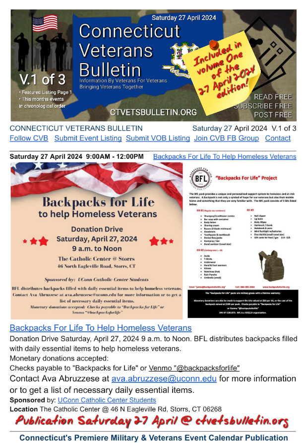 Backpacks For Life To Help Homeless Veterans