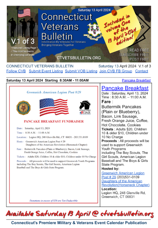 Greenwich American Legion Post 29 Pancake Breakfast
