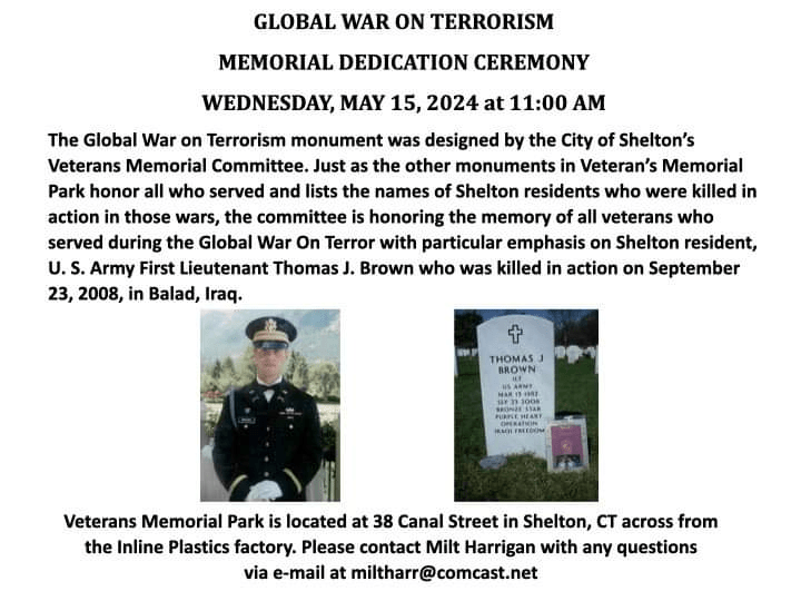 Shelton Connecticut GLOBAL WAR ON TERRORISM MEMORIAL DEDICATION CEREMONY