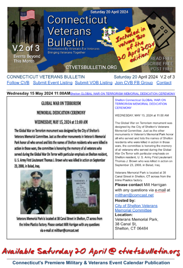 Shelton Connecticut GLOBAL WAR ON TERRORISM MEMORIAL DEDICATION CEREMONY