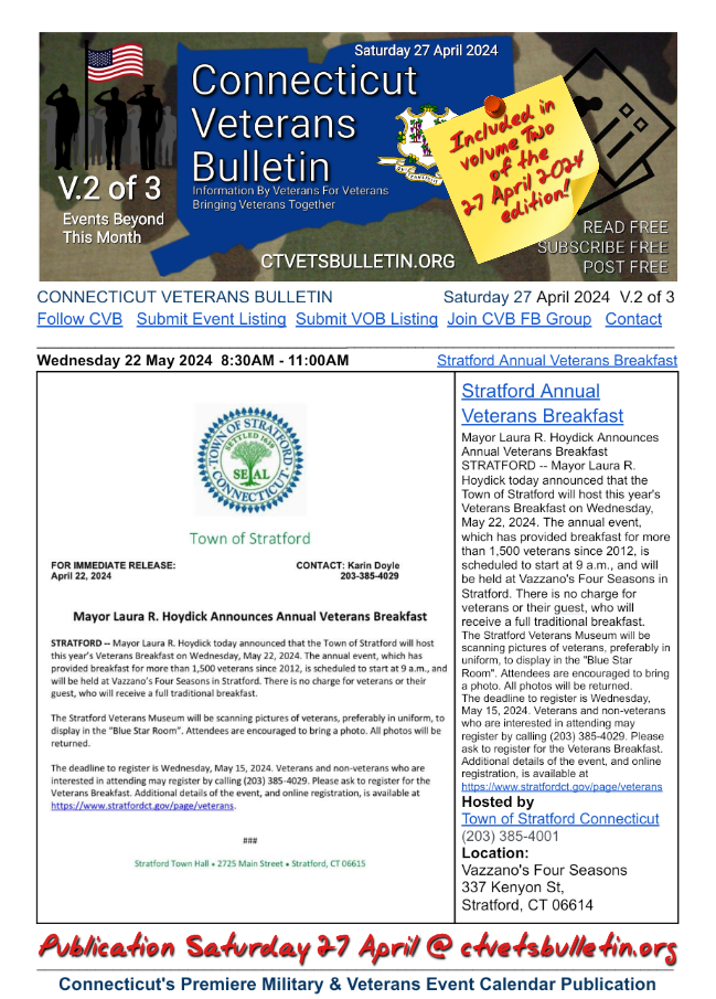 Stratford Annual Veterans Breakfast