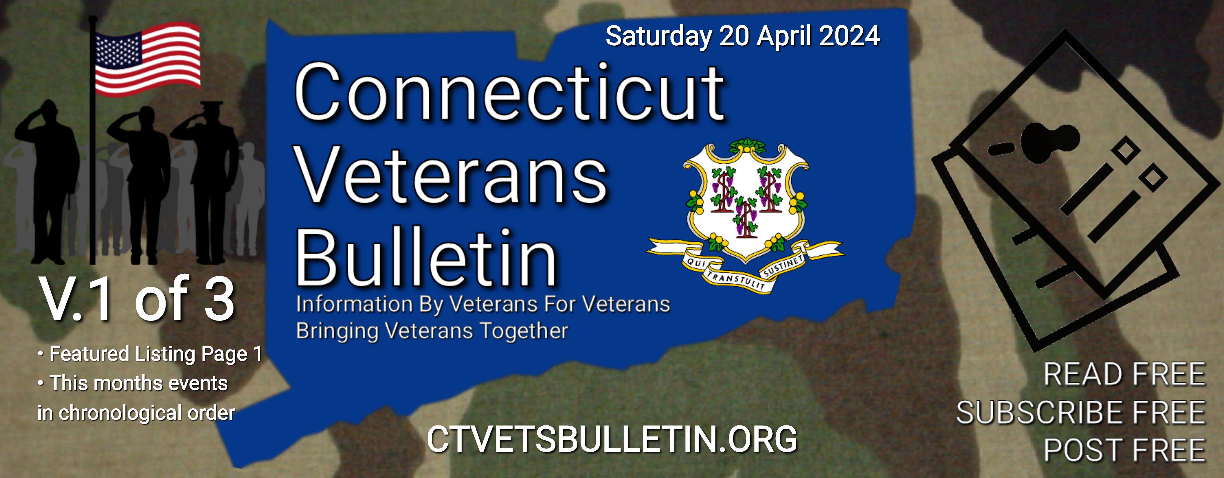 V1 CVB's Weekly Connecticut Veterans Calendar Publication Saturday 20 April 2024 Header