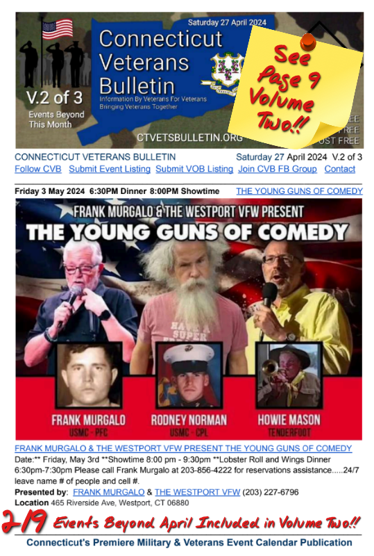 V2 CVB's Weekly Connecticut Veterans Calendar Publication Saturday 27 April 2024 featured image