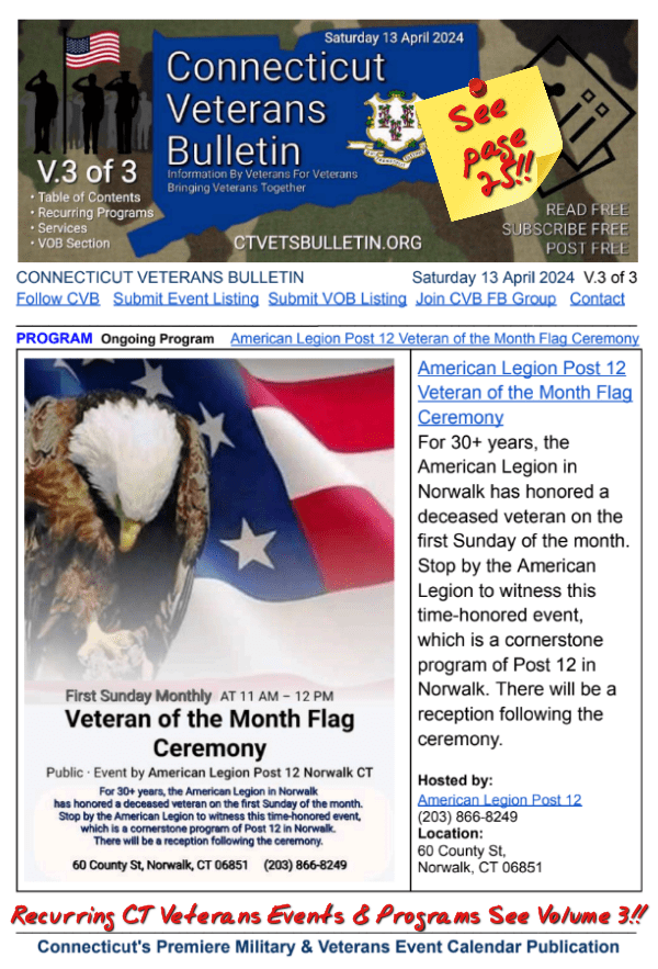 V3 CVB's Weekly Connecticut Veterans Calendar Publication Saturday 13 April 2024 page 25