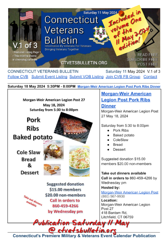 Morgan-Weir American Legion Post Pork Ribs Dinner