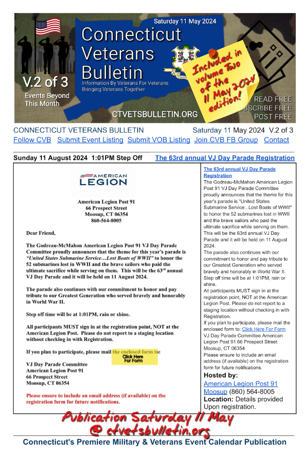 The 63rd annual VJ Day Parade Registration