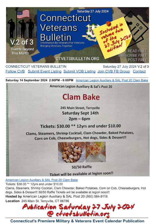 American Legion Auxiliary & SAL Post 20 Clam Bake