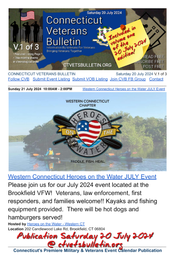 Western Connecticut Heroes on the Water JULY Event