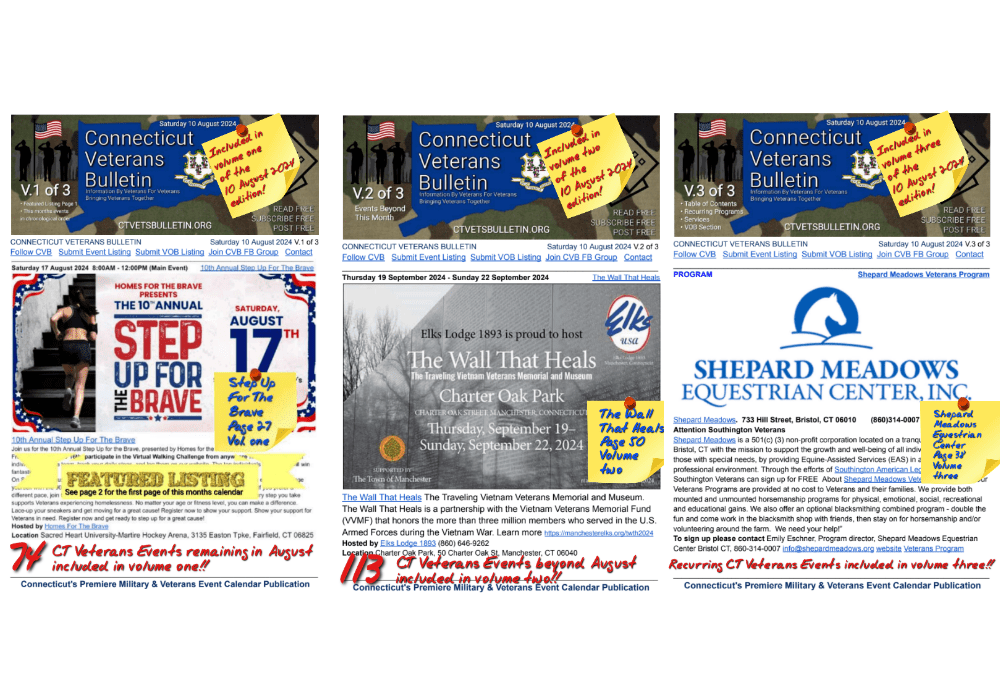 CVB's Weekly Connecticut Veterans Calendar Publication Saturday 10 August 2024 featured image