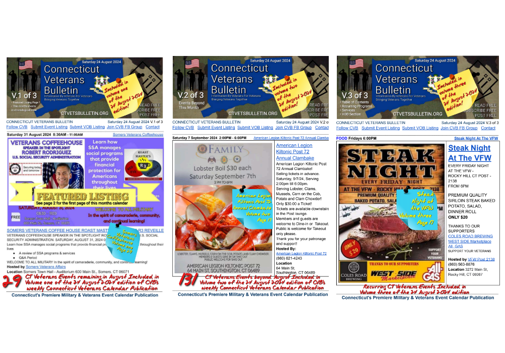 CVB's Weekly Connecticut Veterans Calendar Publication Saturday 24 August 2024 featured image