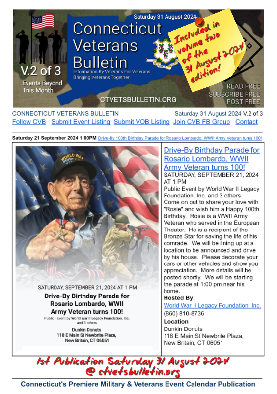 Drive-By Birthday Parade for Rosario Lombardo, WWII Army Veteran turns 100!