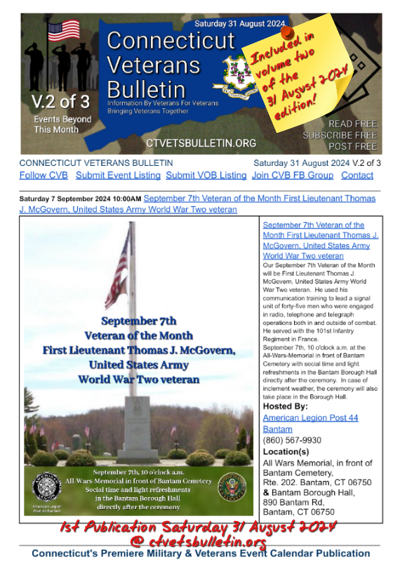 September 7th Veteran of the Month First Lieutenant Thomas J. McGovern, United States Army World War Two veteran