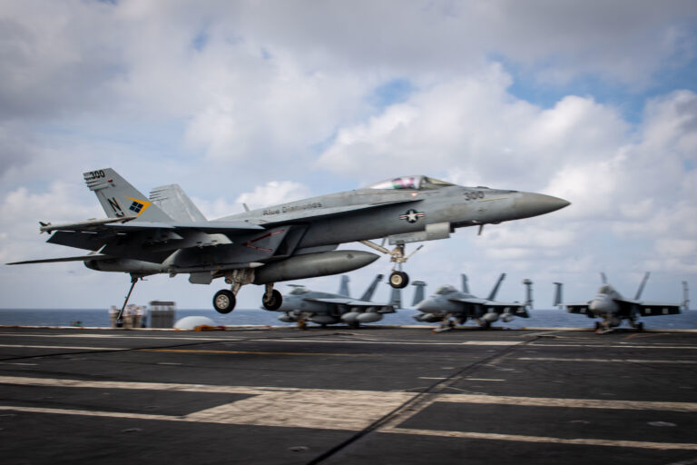 The Pentagon has deployed about a dozen FA-18 Super Hornet fighter jets from the Theodore Roosevelt aircraft carrier to an undisclosed military base in the region