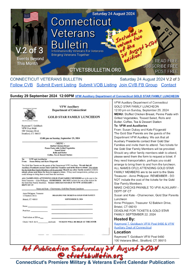 VFW Auxiliary Department of Connecticut GOLD STAR FAMILY LUNCHEON