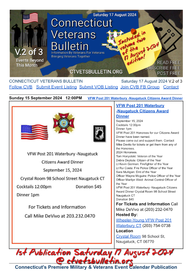 VFW Post 201 Waterbury -Naugatuck Citizens Award Dinner