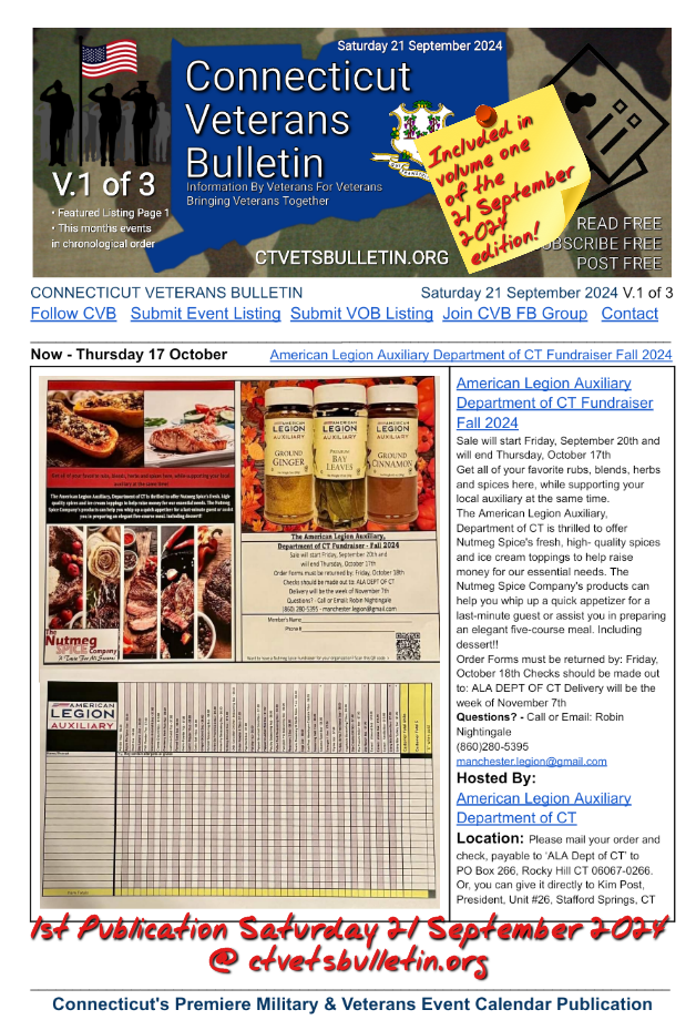 American Legion Auxiliary Department of CT Fundraiser Fall 2024