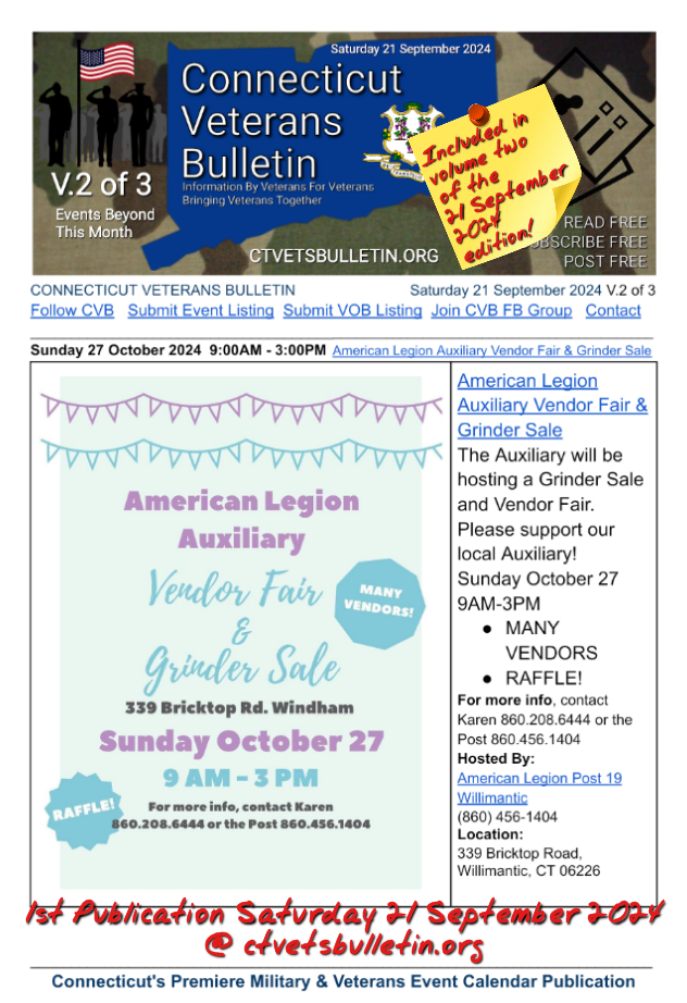 American Legion Auxiliary Vendor Fair & Grinder Sale
