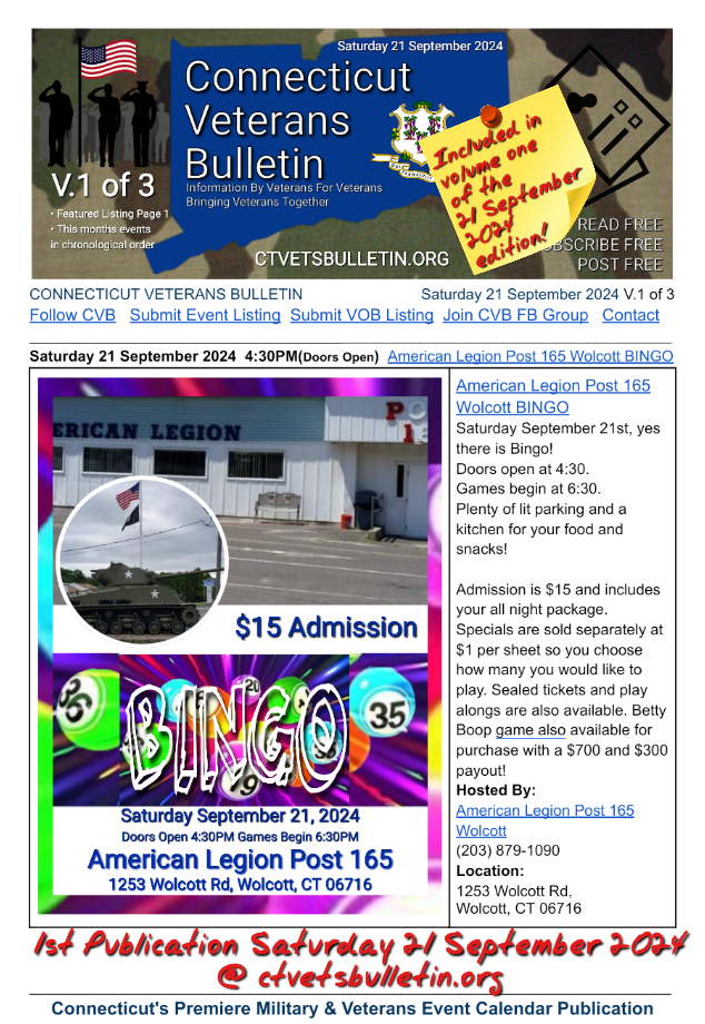 American Legion Post 165 Wolcott BINGO