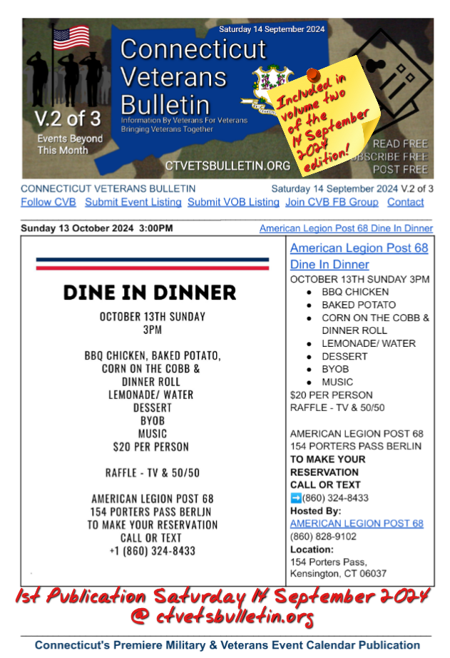 American Legion Post 68 Dine In Dinner