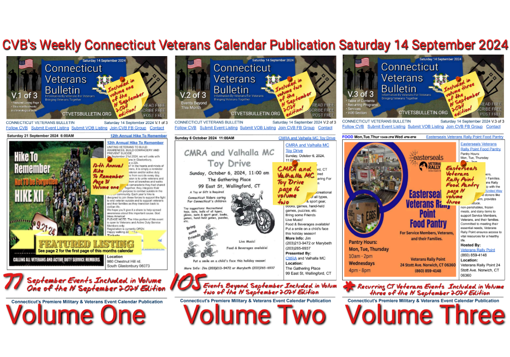 CVB's Weekly Connecticut Veterans Calendar Publication Saturday 14 September 2024 featured image
