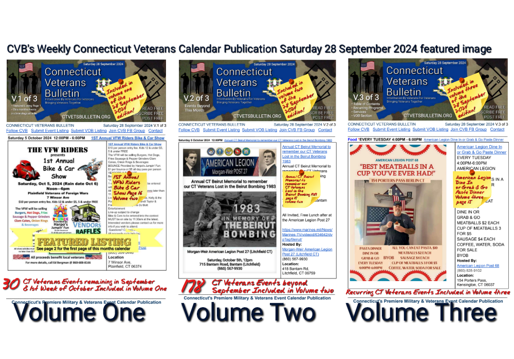 CVB's Weekly Connecticut Veterans Calendar Publication Saturday 28 September 2024 featured image