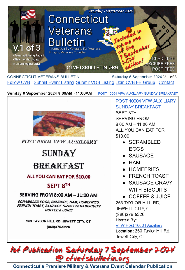 POST 10004 VFW AUXILIARY SUNDAY BREAKFAST