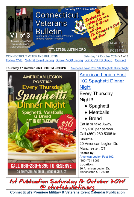 American Legion Post 102 Spaghetti Dinner Night