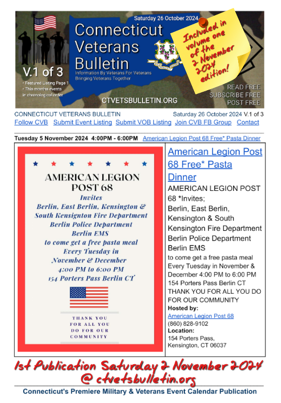 American Legion Post 68 Free* Pasta Dinner