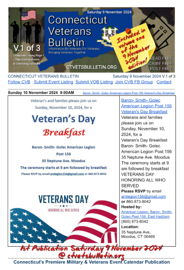 Baron- Smith- Golec American Legion Post 156 Veteran's Day Breakfast