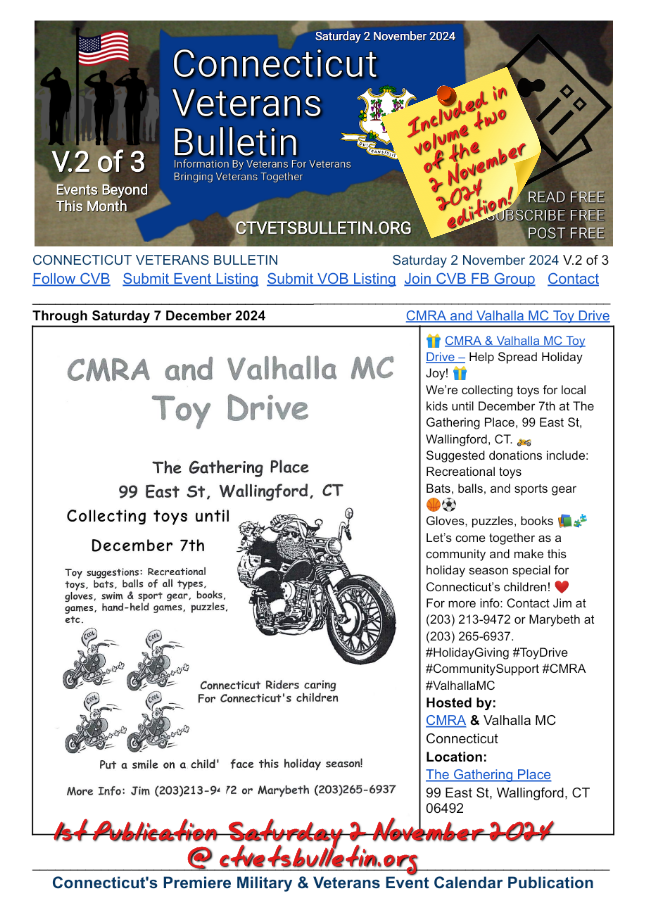 CMRA and Valhalla MC Toy Drive through December 7 2024
