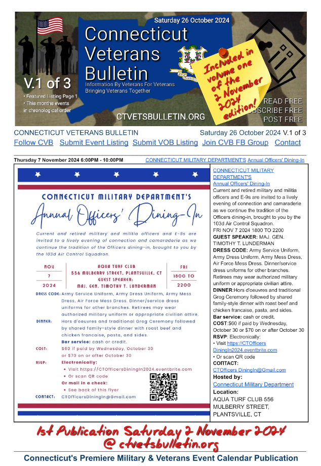 CONNECTICUT MILITARY DEPARTMENT'S Annual Officers' Dining-In