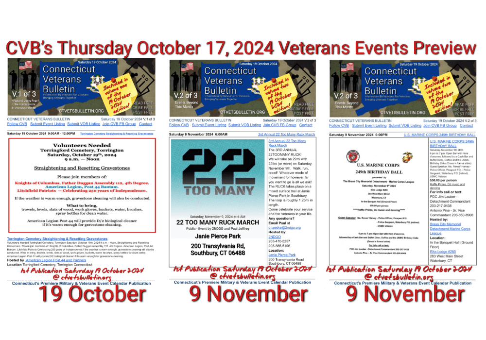CVB’s Thursday October 17, 2024 Veterans Events Preview featured image