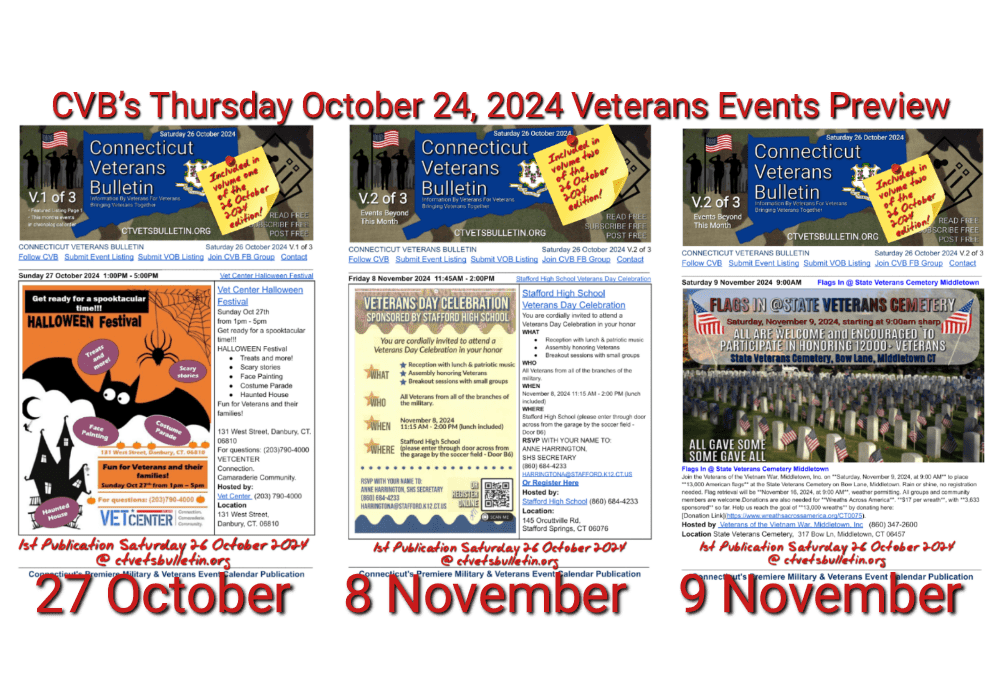 CVB’s Thursday October 24, 2024 Veterans Events Preview featured image