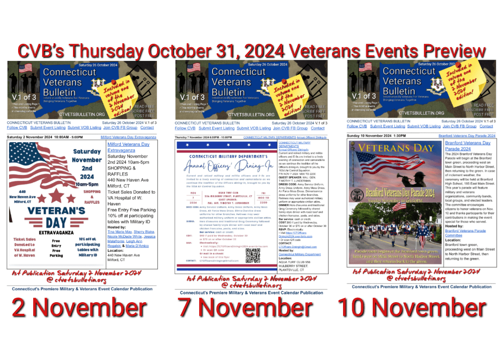CVB’s Thursday October 31, 2024 Veterans Events Preview