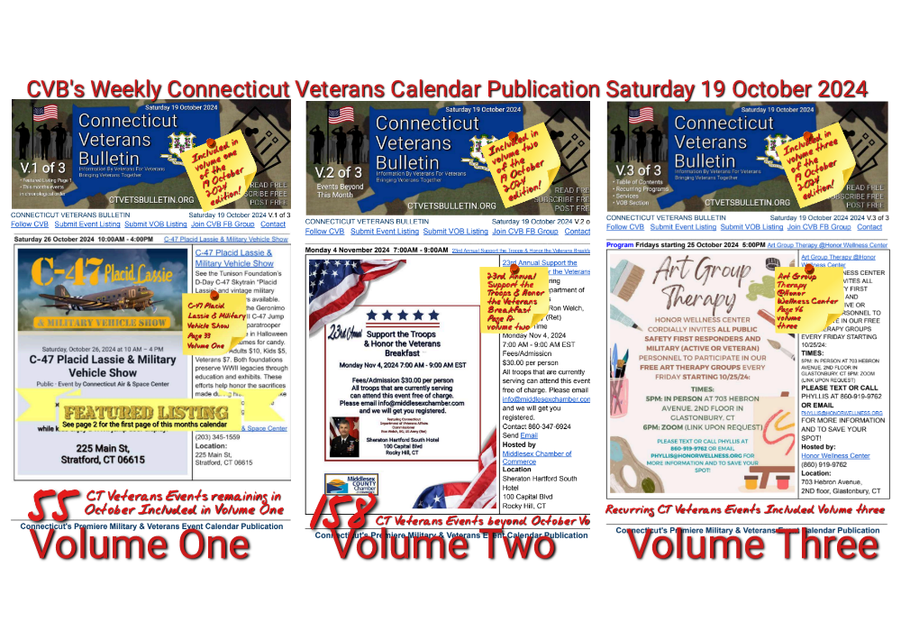 CVB's Weekly Connecticut Veterans Calendar Publication Saturday 19 October 2024 featured image