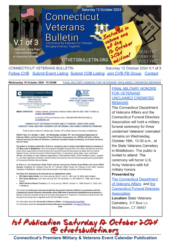 FINAL MILITARY HONORS FOR VETERANS' UNCLAIMED CREMATED REMAINS