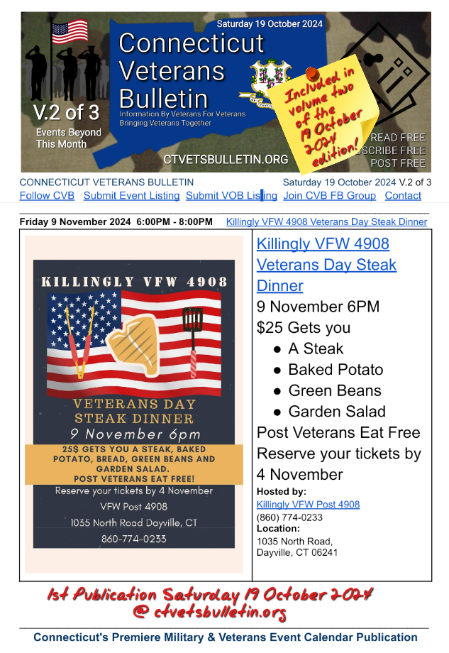 Killingly VFW 4908 Veterans Day Steak Dinner